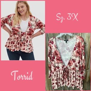 Torrid Knit Pink Floral Babydoll Top Sz. 3X